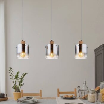 Závesné svietidlo Underwood, dĺžka 100 cm, hnedá/dymovo sivá, MDF