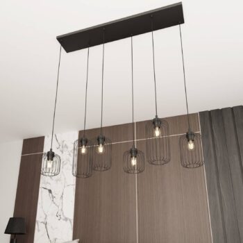 Závesné svietidlo Vander, 6-pl., 115 cm, čierne, kov, E27