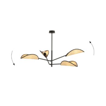 Závesné svietidlo Vene, čierne/rattanoptik, 4-plameňové