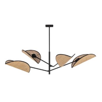 Závesné svietidlo Vene, čierne/rattanoptik, 4-plameňové