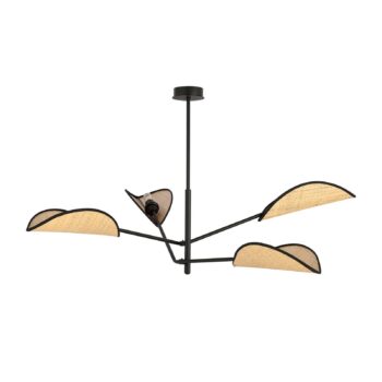 Závesné svietidlo Vene, čierne/rattanoptik, 4-plameňové