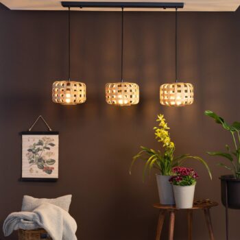 Závesné svietidlo Woodline, bambus, 3-plameňové
