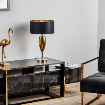 Zobraziť Ogiva - čierno-zlatá textilná stolová lampa