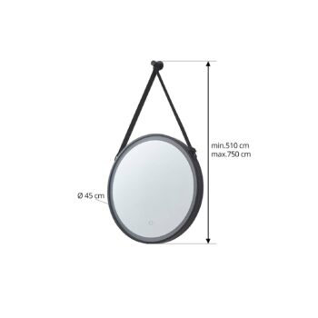 Zrkadlo Lucande LED Lelin, Ø 45 cm, čierne, hliník, CCT