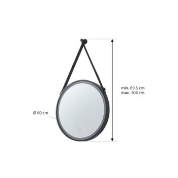 Zrkadlo Lucande LED Lelin, Ø 60 cm, čierne, hliník, CCT