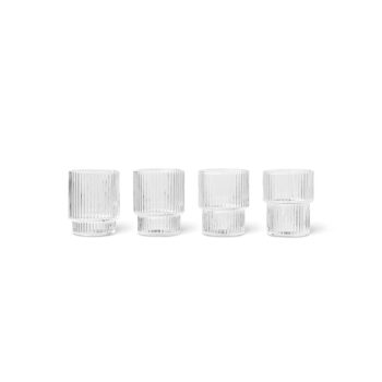 ferm LIVING Glass Ripple Small, číre sklo, 60 ml, sada 4 ks