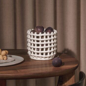 ferm LIVING Keramický košík, okrúhly, Ø 16 cm, biely, keramika
