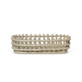 ferm LIVING Keramický košík, oválny, béžový, dĺžka 30 cm, keramika