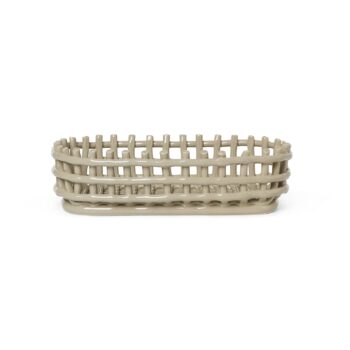 ferm LIVING Keramický košík, oválny, béžový, dĺžka 30 cm, keramika