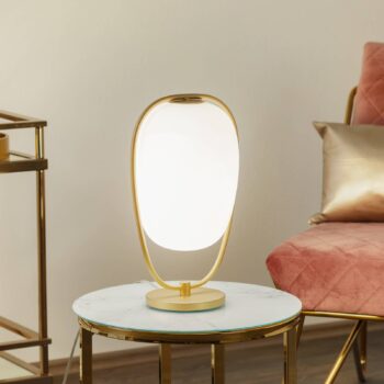 kdln Stolová lampa Lannà, biela/zlatá, výška 40 cm, sklo