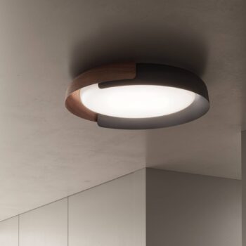 kdln Stropné LED svetlo Dala, tmavošedá/drevená, Ø 58 cm, stmievateľné