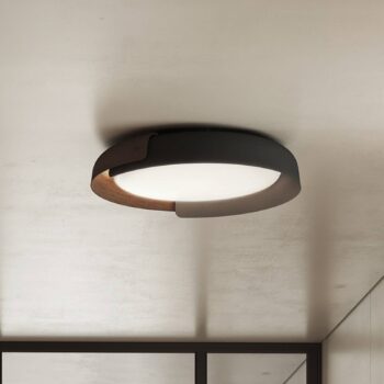kdln Stropné LED svetlo Dala, tmavošedá/drevená, Ø 58 cm, stmievateľné