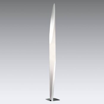 kdln stojaca lampa Shakti, strieborná, biela saténová, výška 200 cm