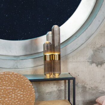 pulpo LED stolová lampa Cactus Small, dymová sivá/leštená mosadz