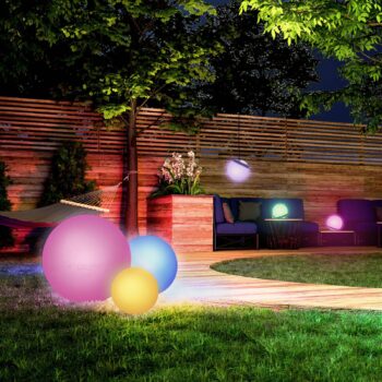 tint LED guľa Calluna Solar, CCT, RGB, Ø 35 cm