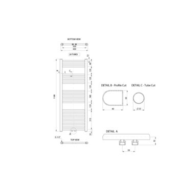 AQUALINE - ALYA vykurovacie teleso rovné 400x1188, stredové pripojenie, chróm LLS308
