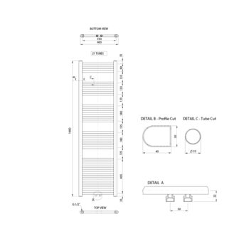 AQUALINE - ALYA vykurovacie teleso rovné 400x1600, stredové pripojenie, chróm LLS309