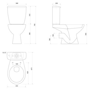 AQUALINE - JOSE WC kombi, dvojité tlačítko 3/6 l, zadný odpad, biela PS8812