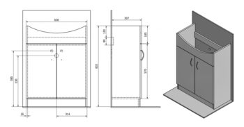 AQUALINE - SIMPLEX ECO 65 umývadlová skrinka vrátane umývadla 63x83,5x30,7cm SIME650