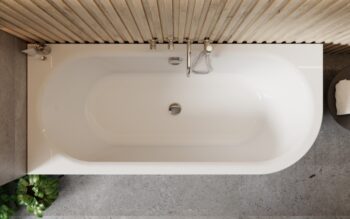 BESCO - Voľne stojaca vaňa AVITA A-LINE biela, sifón s napúšťaním prepadom - Farba sifónu - Čierna, Rozmer vane - 150 × 75 cm, Spôsob prevedenia - Ľavé VANAVITAL15LBN