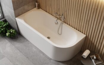 BESCO - Voľne stojaca vaňa AVITA A-LINE biela, sifón s napúšťaním prepadom - Farba sifónu - Čierna, Rozmer vane - 150 × 75 cm, Spôsob prevedenia - Ľavé VANAVITAL15LBN
