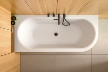 BESCO - Voľne stojaca vaňa AVITA A-LINE čierna/biela, sifón so štrbinovým prepadom - Farba sifónu - Biela, Rozmer vane - 170 × 75 cm, Spôsob prevedenia - Pravé VANAVITAL17PWBW