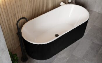 BESCO - Voľne stojaca vaňa GIULIANA čierna/biela, sifón so štrbinovým prepadom - Farba - Čierna / biela, Farba sifónu - Chróm, Rozmer vane - 150 × 75 cm VANGIU150BWN