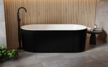 BESCO - Voľne stojaca vaňa GIULIANA čierna/biela, sifón so štrbinovým prepadom - Farba - Čierna / biela, Farba sifónu - Chróm, Rozmer vane - 150 × 75 cm VANGIU150BWN