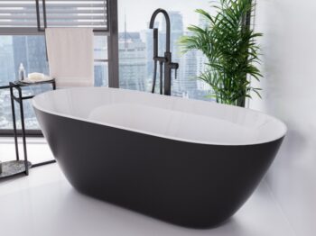 BESCO - Voľne stojaca vaňa MOYA čierna matná / biela - Farba - Čierna matná / biela, Farba sifónu - Zlatá, Rozmer vane - 160 × 68 cm VANMOYA160ZCBWM