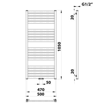 Bruckner - GRUNT vykurovacie teleso 500x1050, stredové pripojenie, čierny mat 600.121.6