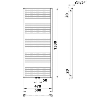 Bruckner - GRUNT vykurovacie teleso 500x1330 stredové pripojenie, čierny mat 600.122.6