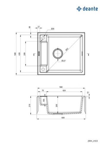 DEANTE DEANTE - Magnetic antracit metalic - Magnetic Granitový drez ZRM_T103