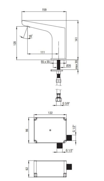 DEANTE - Hiacynt chróm - Umývadlová batéria senzorová, bez regulácie teploty - 6xAA BQH_028R