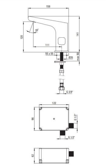 DEANTE - Hiacynt čierna - Umývadlová batéria senzorová, s reguláciou teploty - 6xAA BQH_N29R