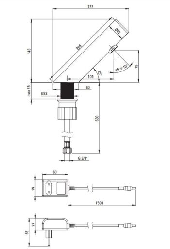 DEANTE - Sense steel Umývadlová batéria, bezdotyková, bez regulácie teploty - 230/6V BQR_F28V