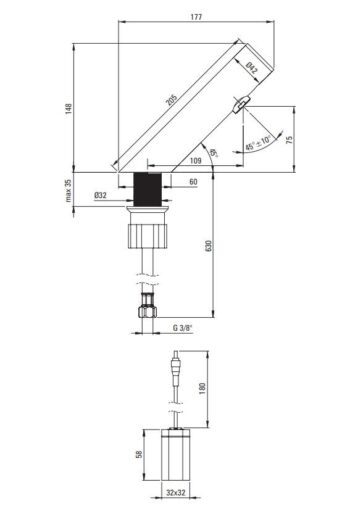 DEANTE - Sense steel Umývadlová batéria, bezdotyková, bez regulácie teploty - 4xAA BQR_F28R
