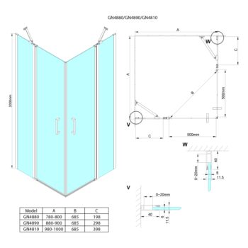 GELCO - LORO obdĺžniková sprchová zástena 900x800, rohový vstup GN4890-02