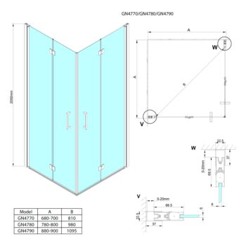 GELCO - LORO štvorcová sprchová zástena 700x700 rohový vstup GN4770-01