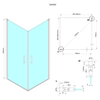 GELCO - LORO štvorcová sprchová zástena 900x900 rohový vstup GN4990-01