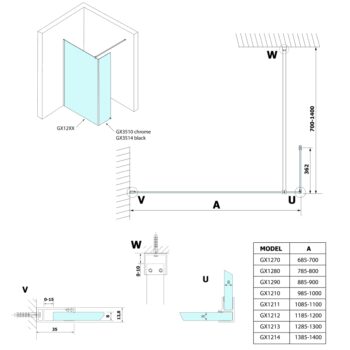 GELCO - VARIO prídavný panel 350 číre sklo, chróm GX3510