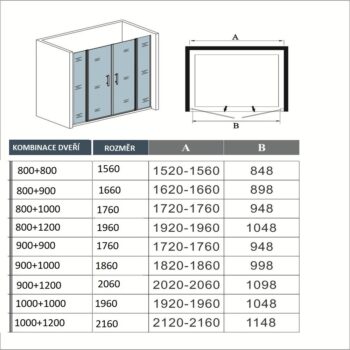 H K - Dvojkrídlové asymetrické sprchové dvere s pevnou stenou MELODY B2 206x195cm, číre sklo SE- MELODYB2206A