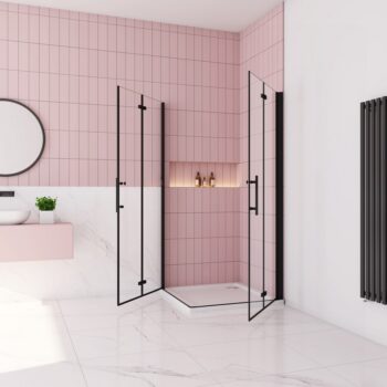 H K - Sprchovací kút MELODY BLACK R129, 120x90 cm so zalamovacími dverami vrátane sprchovej vaničky z liateho mramoru SE-MELODYBLACKR129/THOR-12090