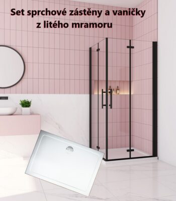 H K - Sprchovací kút MELODY BLACK R129, 120x90 cm so zalamovacími dverami vrátane sprchovej vaničky z liateho mramoru SE-MELODYBLACKR129/THOR-12090