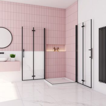 H K - Sprchovací kút MELODY BLACK R129, 120x90 cm so zalamovacími dverami vrátane sprchovej vaničky z liateho mramoru SE-MELODYBLACKR129/THOR-12090