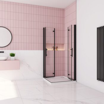 H K - Sprchovací kút MELODY BLACK R129, 120x90 cm so zalamovacími dverami vrátane sprchovej vaničky z liateho mramoru SE-MELODYBLACKR129/THOR-12090