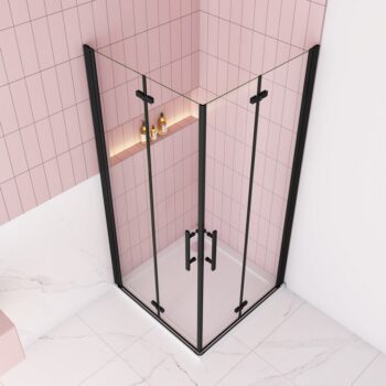 H K - Sprchovací kút MELODY BLACK R129, 120x90 cm so zalamovacími dverami vrátane sprchovej vaničky z liateho mramoru SE-MELODYBLACKR129/THOR-12090