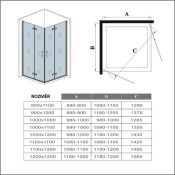 H K - Sprchovací kút MELODY BLACK R129, 120x90 cm so zalamovacími dverami vrátane sprchovej vaničky z liateho mramoru SE-MELODYBLACKR129/THOR-12090