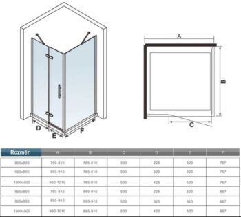 H K - Sprchovací kút MELODY F5 100x70 cm s jednokrídlovými dverami s pevnou stenou, (dvere 100cm / bočná stena 70cm) SE-MELODYF510070