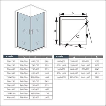 H K - Sprchovací kút SOLO D1 R109, 90x100x185 s dvoma jednokrídlovými dverami, rohový vstup vrátane sprchovej vaničky z liateho mramoru SE-SOLOD1R109/THOR-10090