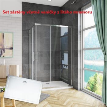 H K - Sprchovací kút obdĺžnikový, SIMPLE BASIC 100x80x185 cm L/P variant, rohový vstup vrátane sprchovej vaničky z liateho mramoru SE-SIMPLE10080-185/THOR-10080